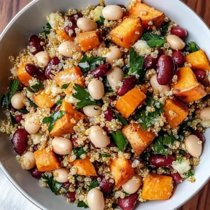 Warm Sweet Potato White Bean Salad with Crispy Quinoa